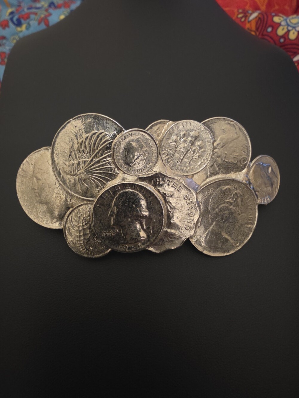 Vintage Silver Coin Cluster Barrette Hair Clip
